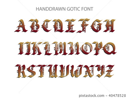 Blackletter gothic script hand-drawn font. Blackletter gothic script hand-drawn font. 40478528