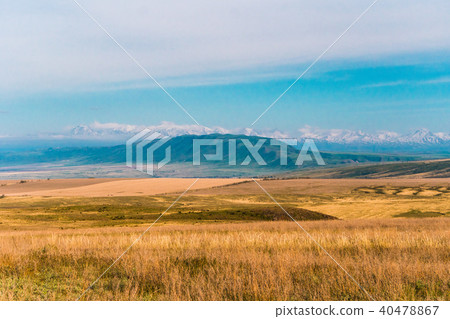 Panorama of a beautiful landscape with mountain ranges in Kazakhstan Panorama of a beautiful landscape with mountain ranges in Kazakhstan 40478867