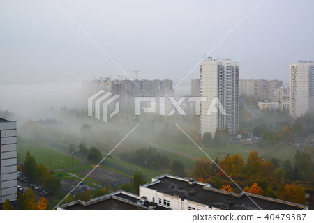 Autumn city landscape with fog in Moscow, Russia Autumn city landscape with fog in Moscow, Russia 40479387