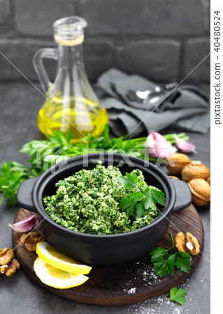 Pesto. Italian pesto with fresh pasrley Pesto. Italian pesto with fresh pasrley 40480524