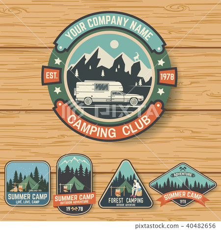Set of Summer camp badges on the wood board. Vector. Set of Summer camp badges on the wood board. Vector. 40482656