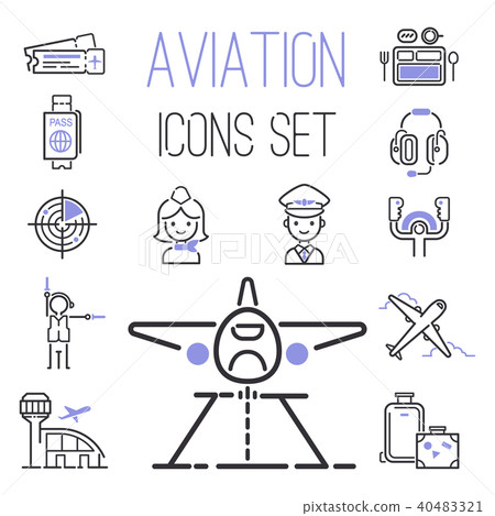 Aviation icons vector set airline outline graphic illustration flight airport transportation Aviation icons vector set airline outline graphic illustration flight airport transportation 40483321