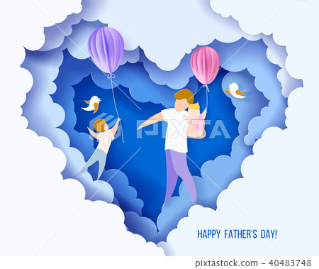 Happy fathers day card. Paper cut style. 40483748
