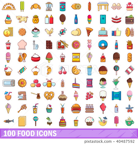 100 food icons set, cartoon style 100 food icons set, cartoon style 40487592