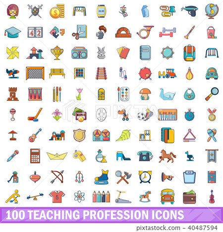 100 teaching profession icons set, cartoon style 100 teaching profession icons set, cartoon style 40487594