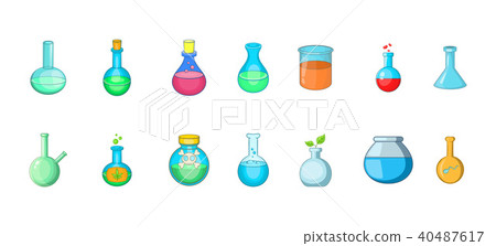 Chemical bottle icon set, cartoon style Chemical bottle icon set, cartoon style 40487617
