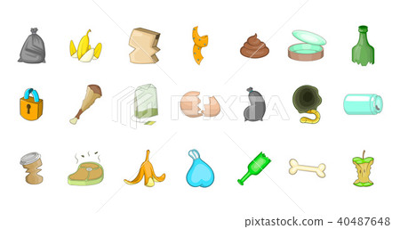 Garbage icon set, cartoon style Garbage icon set, cartoon style 40487648