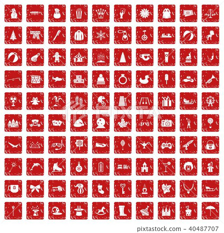 100 children icons set grunge red 40487707