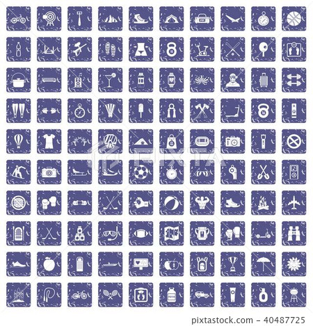 100 active life icons set grunge sapphire 40487725
