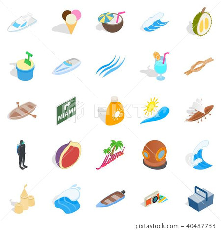 Cozy beach icons set, isometric style 40487733