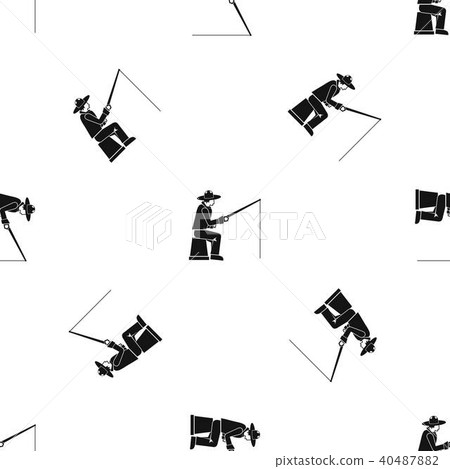 Fisherman with a fishing rod pattern seamless black Fisherman with a fishing rod pattern seamless black 40487882