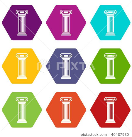 Roman column icon set color hexahedron Roman column icon set color hexahedron 40487980