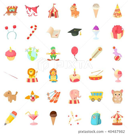 Birthday day icons set, cartoon style 40487982