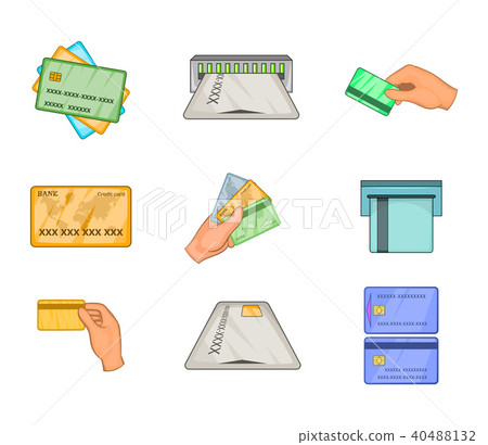 Credit card icon set, cartoon style 40488132