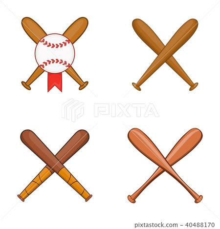Baseball bit icon set, cartoon style Baseball bit icon set, cartoon style 40488170