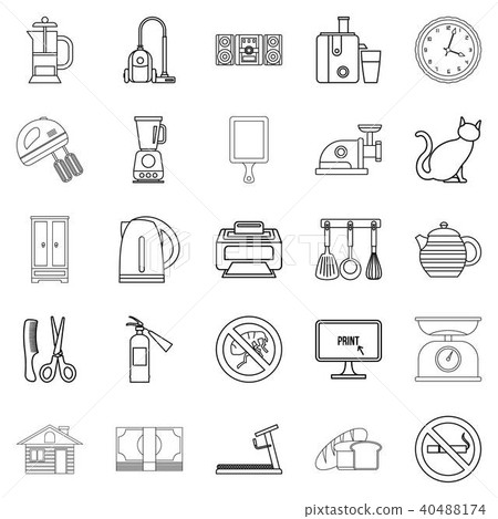 Comfortable icons set, outline style Comfortable icons set, outline style 40488174