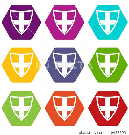 Shield for protection icon set color hexahedron Shield for protection icon set color hexahedron 40488593