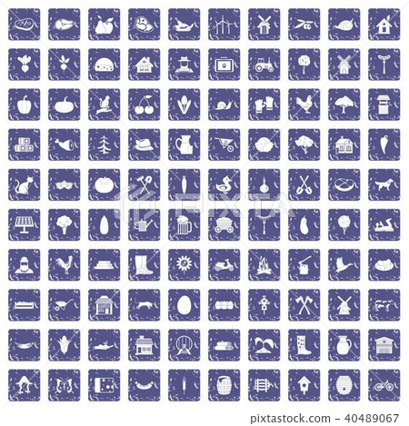 100 farm icons set grunge sapphire 40489067