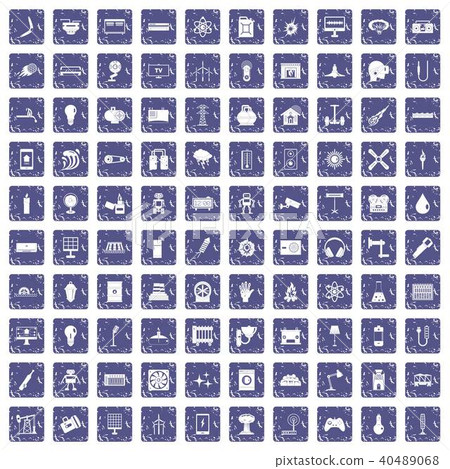 100 energy icons set grunge sapphire 40489068