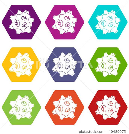 Moon with craters icon set color hexahedron Moon with craters icon set color hexahedron 40489075