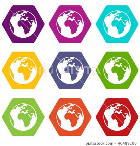 Earth globe icon set color hexahedron 40489106