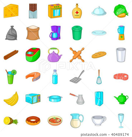 Kitchen utensil icons set, cartoon style Kitchen utensil icons set, cartoon style 40489174