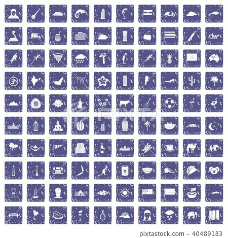 100 exotic animals icons set grunge sapphire 40489183