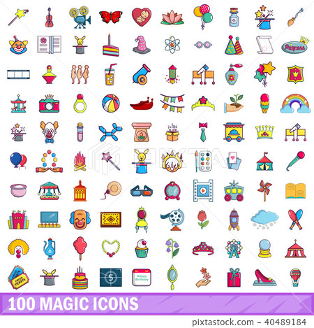 100 magic icons set, cartoon style 100 magic icons set, cartoon style 40489184