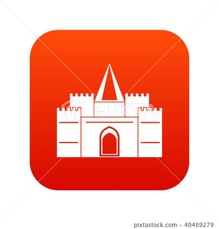 Residential mansion with towers icon digital red 40489279