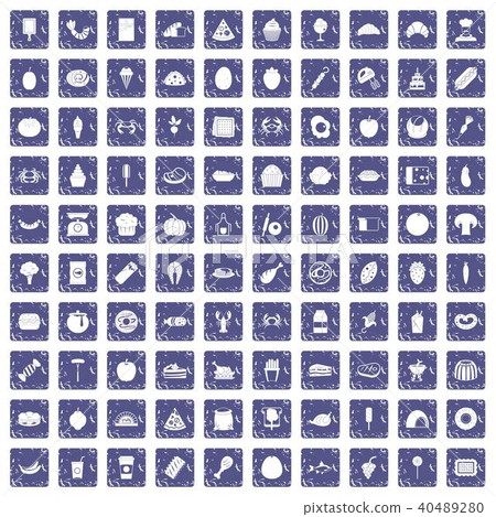 100 favorite food icons set grunge sapphire 40489280