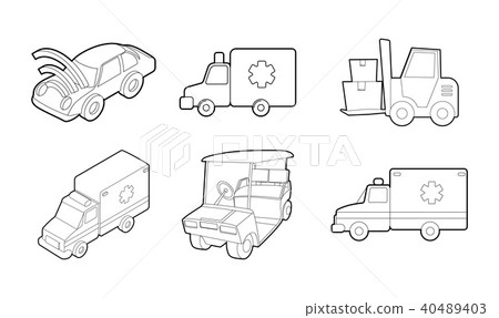Vehicle icon set, outline style 40489403