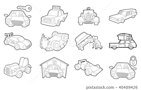 Car icon set, outline style Car icon set, outline style 40489426