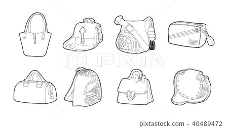 Bag icon set, outline style Bag icon set, outline style 40489472