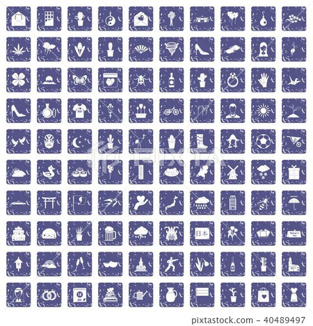 100 flowers icons set grunge sapphire 40489497