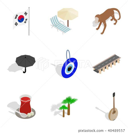 Korean spirit icons set, isometric style 40489557