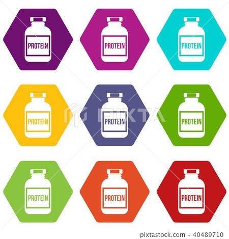 Nutritional supplement for athletes icon set color hexahedron Nutritional supplement for athletes icon set color hexahedron 40489710