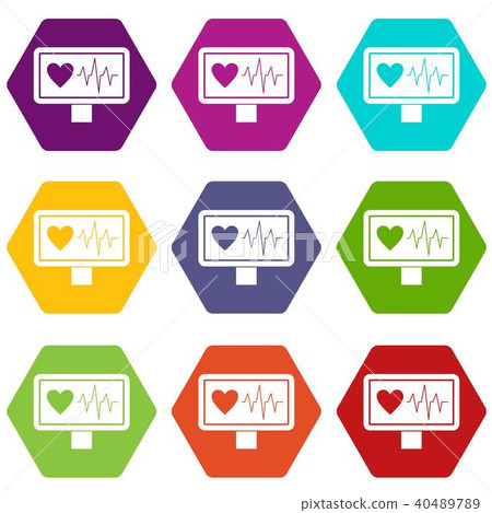 Heartbeat icon set color hexahedron 40489789