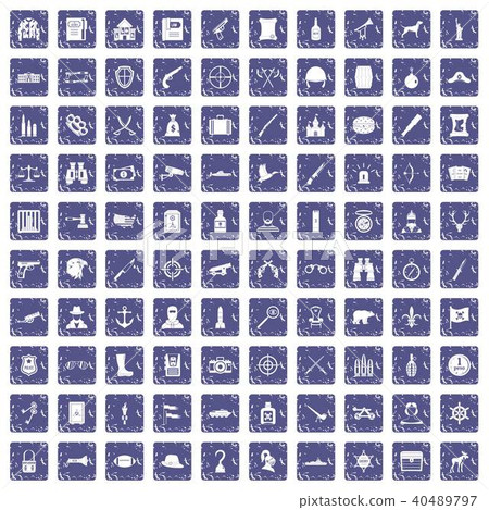 100 guns icons set grunge sapphire 40489797