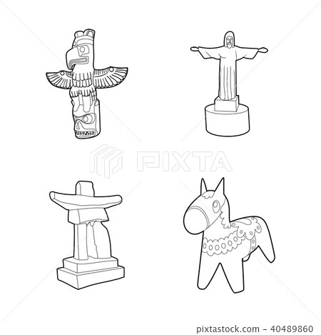 Statue icon set, outline style 40489860