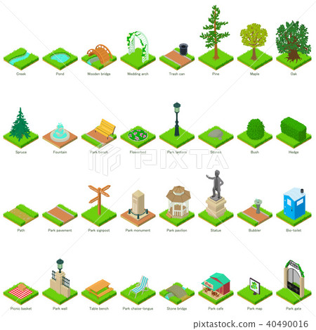 Park nature elements icons set, isometric style 40490016