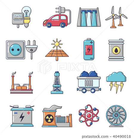 Energy sources icons set, cartoon style 40490018
