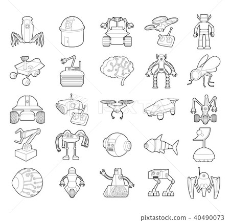 Robot icon set, outline style Robot icon set, outline style 40490073