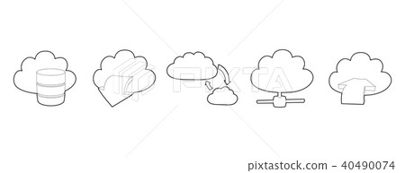 Cloud data icon set, outline style 40490074