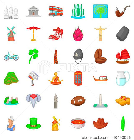 Landmark icons set, cartoon style Landmark icons set, cartoon style 40490096