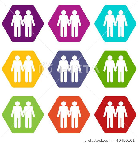 Two men gay icon set color hexahedron Two men gay icon set color hexahedron 40490101