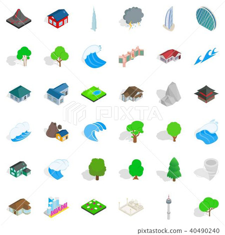 Flood icons set, isometric style 40490240