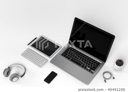 Modern digital silver tech device. 3D rendering 40491289