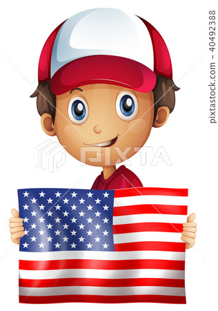 Happy boy and flag of United States Happy boy and flag of United States 40492388