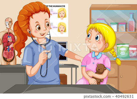 插圖素材: a girl checkup with doctor