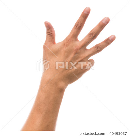 Men hand showing the multi action over white background, include clipping path 40493087